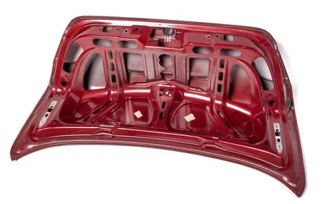 Red metallic boot lid reverse side with stiffeners on a white isolated backgr Stock Photos