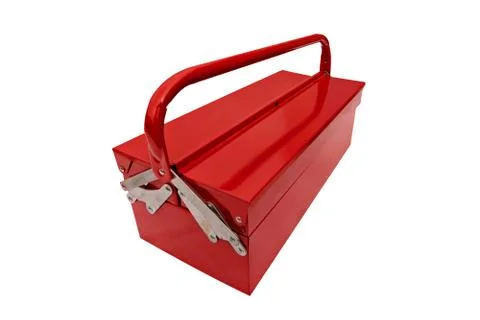 Red metallic closed iconic toolbox Stock Photos