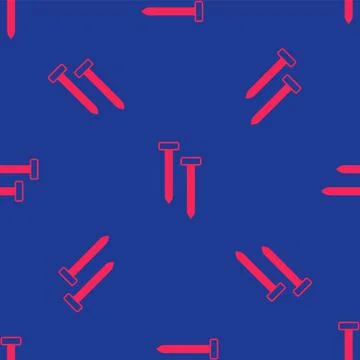 Red Metallic nails icon isolated seamless pattern on blue background. Vector 스톡 일러스트
