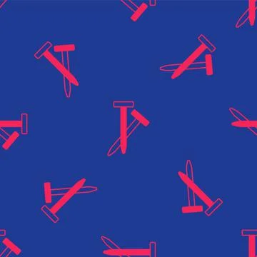 Red Metallic nails icon isolated seamless pattern on blue background.  Vector Illustrazione stock