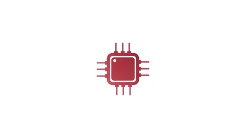 Red Microchip Icon with Pins on animation White Background processor technolo Stock Footage 321855047