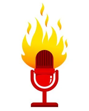 Red microphone with fire. Stock Illustration