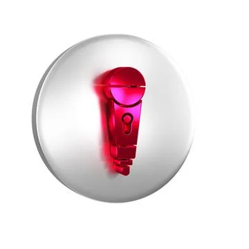 Red Microphone icon isolated on transparent background. On air radio mic mi.. Illustrazione stock