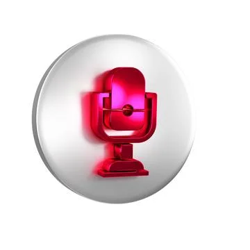 Red Microphone icon isolated on transparent background. On air radio mic mi.. Illustrazione stock