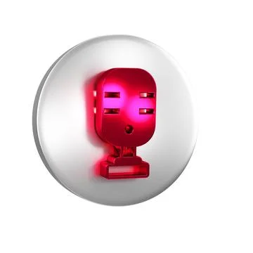 Red Microphone icon isolated on transparent background. On air radio mic mi.. Illustrazione stock