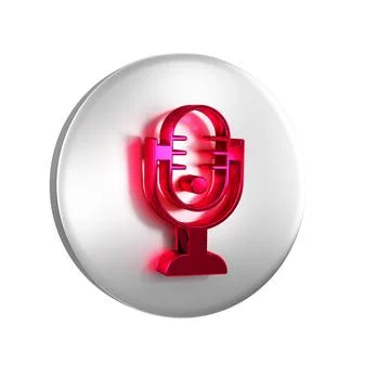Red Microphone icon isolated on transparent background. On air radio mic mi.. Illustrazione stock