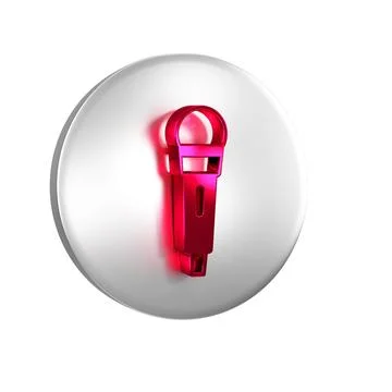 Red Microphone icon isolated on transparent background. On air radio mic mi.. Illustrazione stock