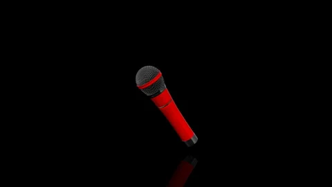 Red Microphone turns on itself - loop animation - black background Stock Footage 255464475