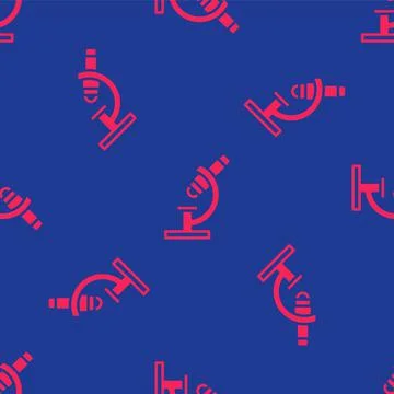 Red Microscope icon isolated seamless pattern on blue background. Chemistry Stockillustratie