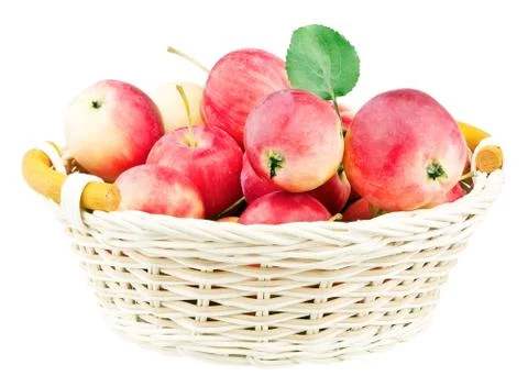 Red mini apples in basket Stock Photos
