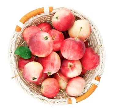 Red mini apples in basket Stock Photos