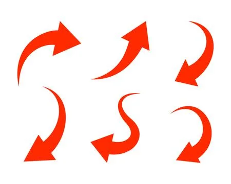 Red minimal curved arrows. Vector direction arrows for navigation and visual イラスト素材