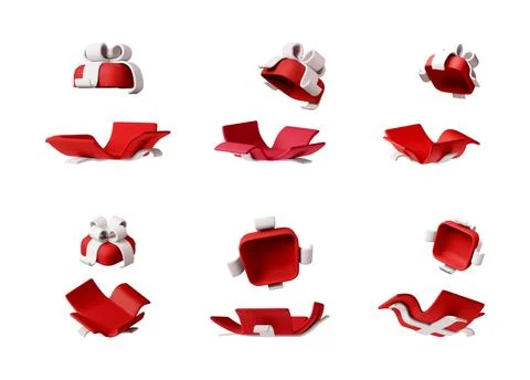 Red minimalist 3D gift boxes with white ribbon Stock Illustration