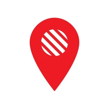 Red minimalist map pin location marker with diagonal stripe pattern Illustrazione stock