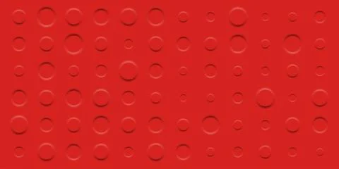 Red minimalistic background with random extruder pressed circles. Neumorphism Illustrazione stock