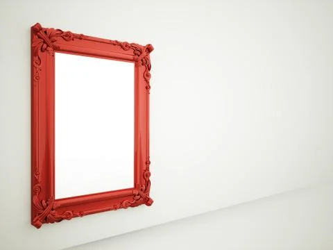 Red mirror frame rendered on the wall Ilustración de archivo