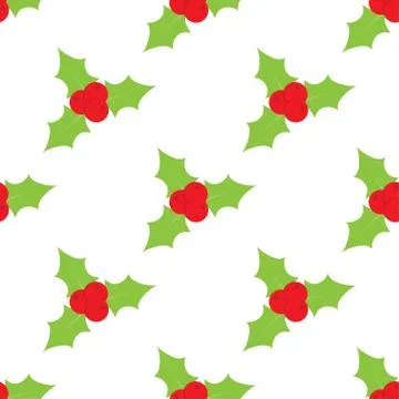 Red mistletoe seamless pattern on a white background. Stock Illustration