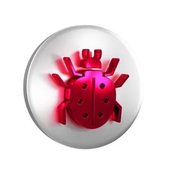 Red Mite icon isolated on transparent background. Silver circle button. Stock Illustration