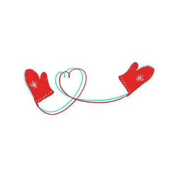Red mittens with hearts for lovers. Vector illustration Stock Illustration