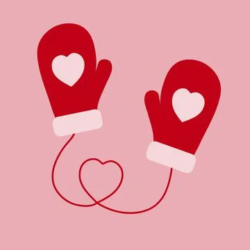 Red mittens with a pattern in the form of a heart. Stock Illustration