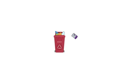 Red mixed waste bin with floating non-recyclable trash icons Stock Footage 312508974