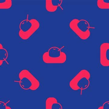 Red Mochi icon isolated seamless pattern on blue background. Japanese Stock Illustration