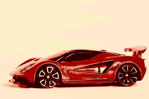 Red Model Hyper-car Reinterpreted Through Mixed Media Stock Illustration