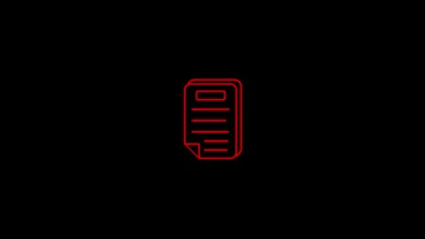 Red modern document icon with folded corner on black background Stock Footage 333685672