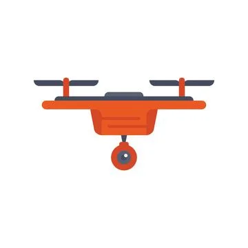 Red modern drone flying with camera recording video Stock Illustration