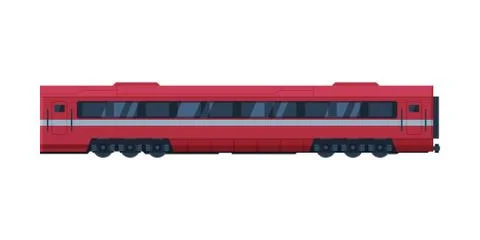 Red Modern Train Passenger Wagon, Railroad Transportation Flat Vector Stock Illustration