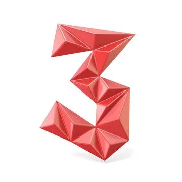Red modern triangular font digit THREE 3 3D Red modern triangular font dig... 写真素材