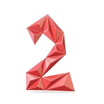 Red modern triangular font digit TWO 2 3D Red modern triangular font digit... 写真素材