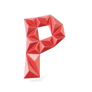 Red modern triangular font letter P. 3D Red modern triangular font letter ... 写真素材