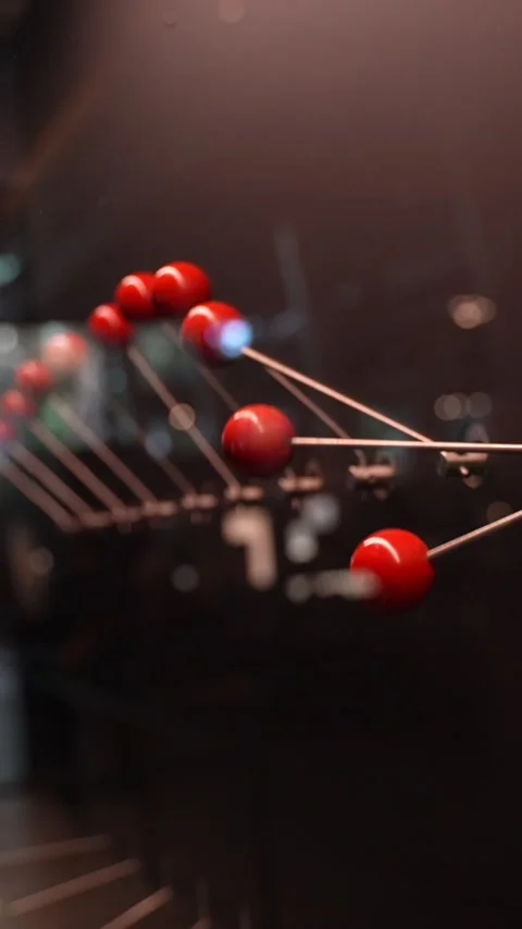 Red Molecular Model With Spherical Atoms and Rods in Science Exhibition Stock Footage 346652214