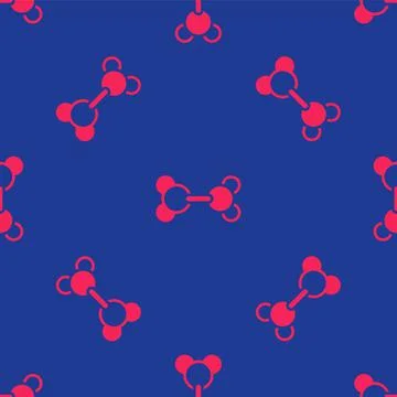 Red Molecule icon isolated seamless pattern on blue background. Structure of  イラスト素材