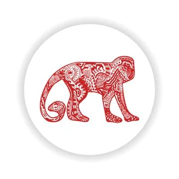 Red monkey with hand-drawn pattern Stock Illustration