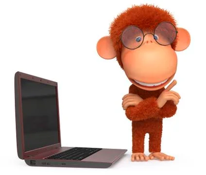 The red monkey with the laptop Stock Illustration