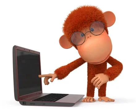 The red monkey with the laptop Stock Illustration