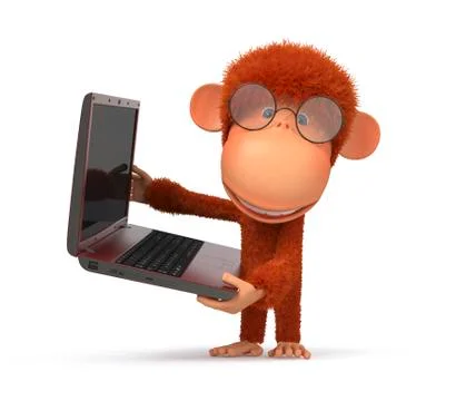 The red monkey with the laptop Stock Illustration