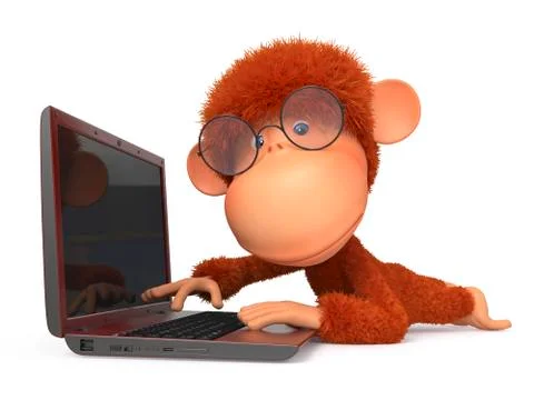 The red monkey with the laptop Stock Photos