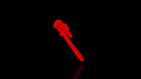 Red Monkey Wrench turns on itself - loop animation - black background Stock Footage 255465163