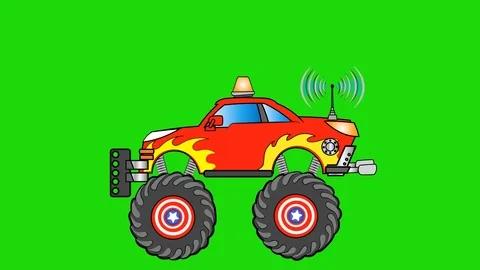 Red Monster Truck running. Cool cartoon , Stock Video