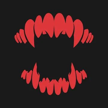 Red monster vampire teeth with long sharp fangs on black background Illustrazione stock