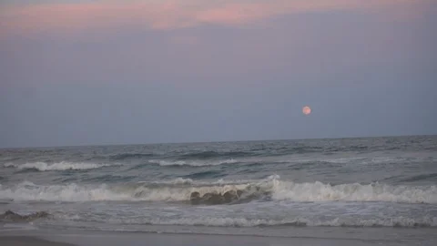 Red Moon Over Sea Stock Footage 98909536