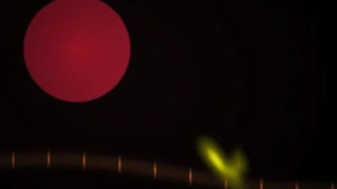 Red moon rising over a dark landscape with a fence. Stock Footage 337517611