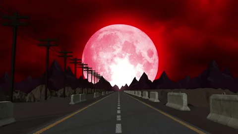 Red Moon Road Fantasy Night Background Stock Footage 242511029