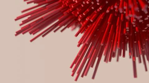 Red morphing sphere, beige background. Abstract illustration, 3d render. Stock Illustration