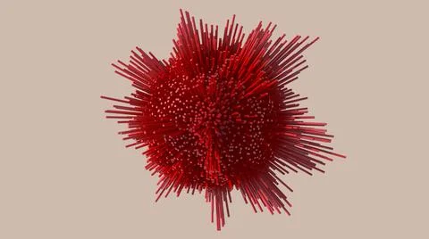 Red morphing sphere, beige background. Abstract illustration, 3d render. Stock Illustration