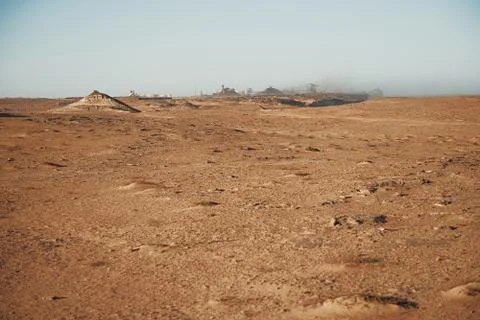 Red morrocan desert with blue empty sky Stock Photos