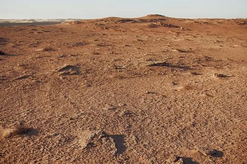Red morrocan desert with blue empty sky Stock Photos